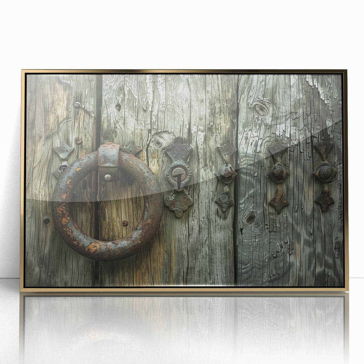 Mid-century modernist art featuring geometric shapes in gold and black on a framed acrylic, suitable for nursery wall art.
