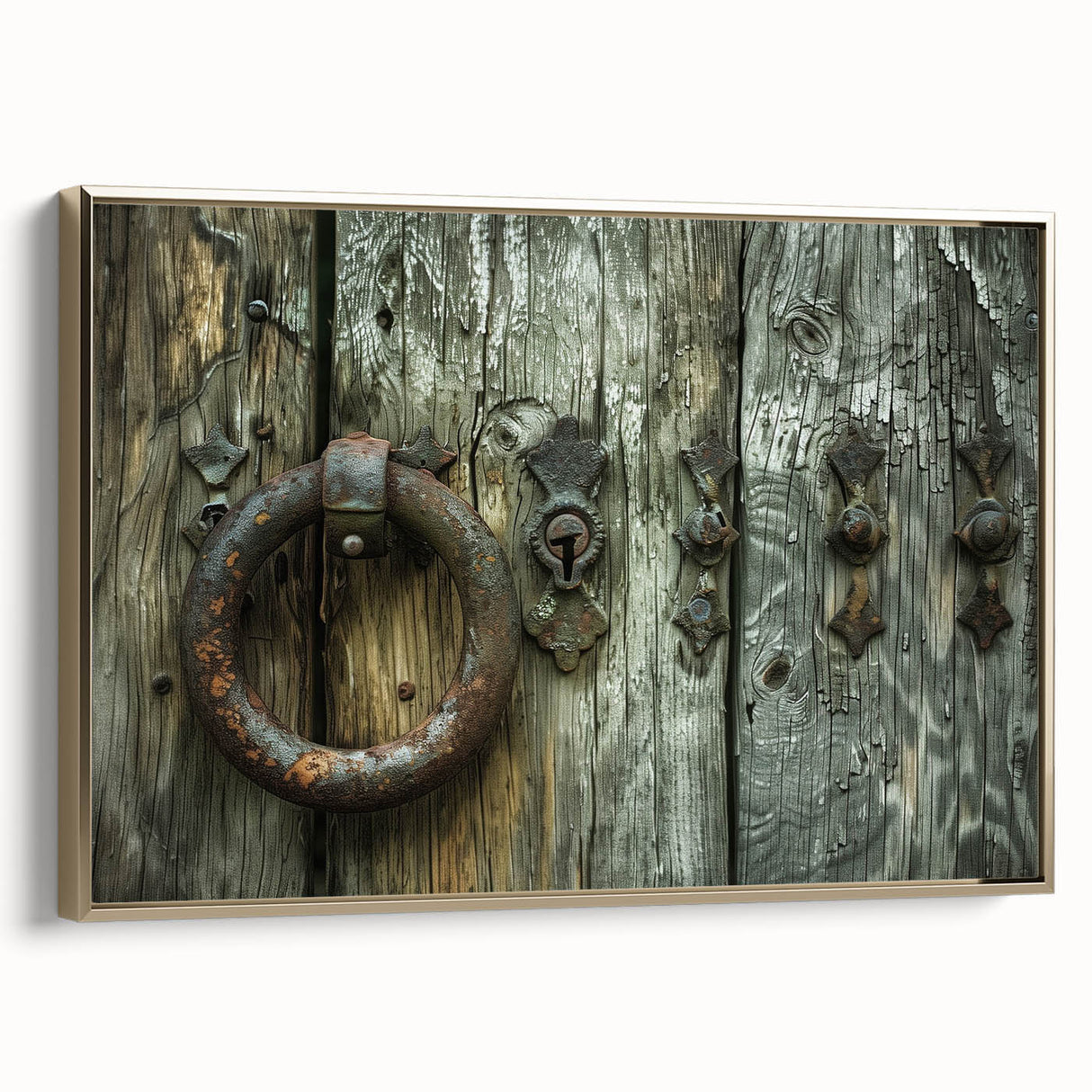Framed canvas featuring a vintage poster art landscape with colorful architecture elements on a black background.