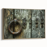 Framed canvas featuring a vintage poster art landscape with colorful architecture elements on a black background.
