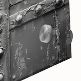 Large abstract wall art in mid-century modernist style, featuring swirling blue and gray tones on acrylic glass.