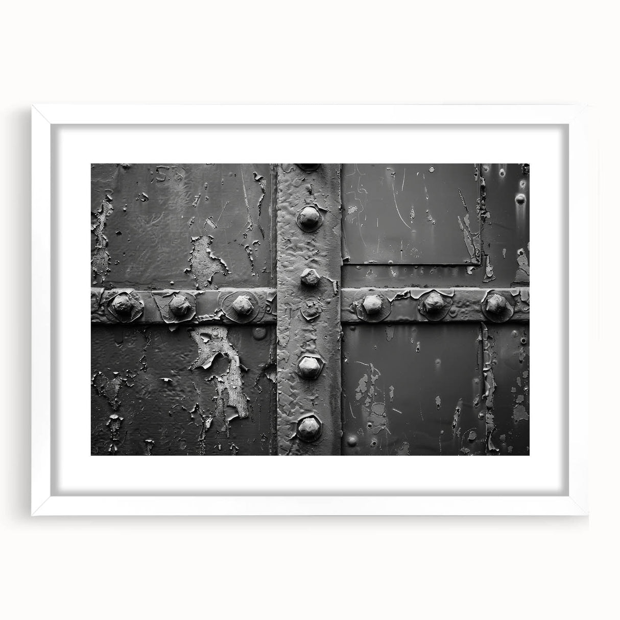 Extra large abstract art print featuring a textured mix of gray and white hues on a framed canvas.