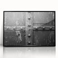 Large abstract wall art featuring geometric shapes in black and white, framed acrylic, ideal for modern living room decor.