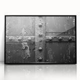 Large abstract wall art featuring geometric shapes in black and white, framed acrylic, ideal for modern living room decor.