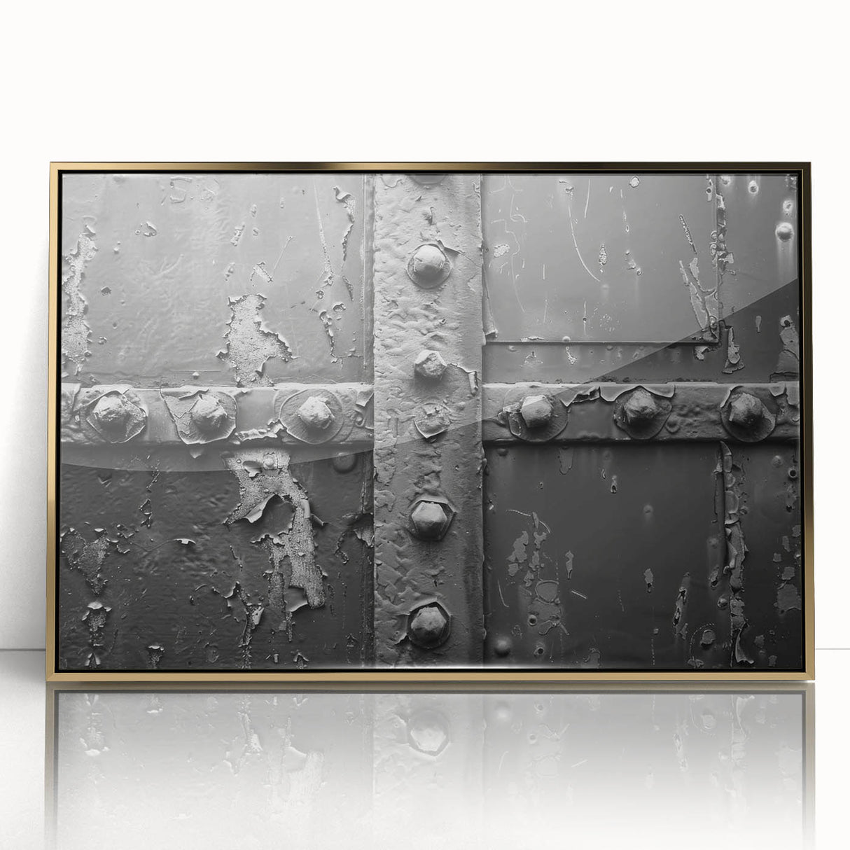 Mid-century modernist art depicting architectural designs in gold tones on acrylic, ideal for nursery wall art.