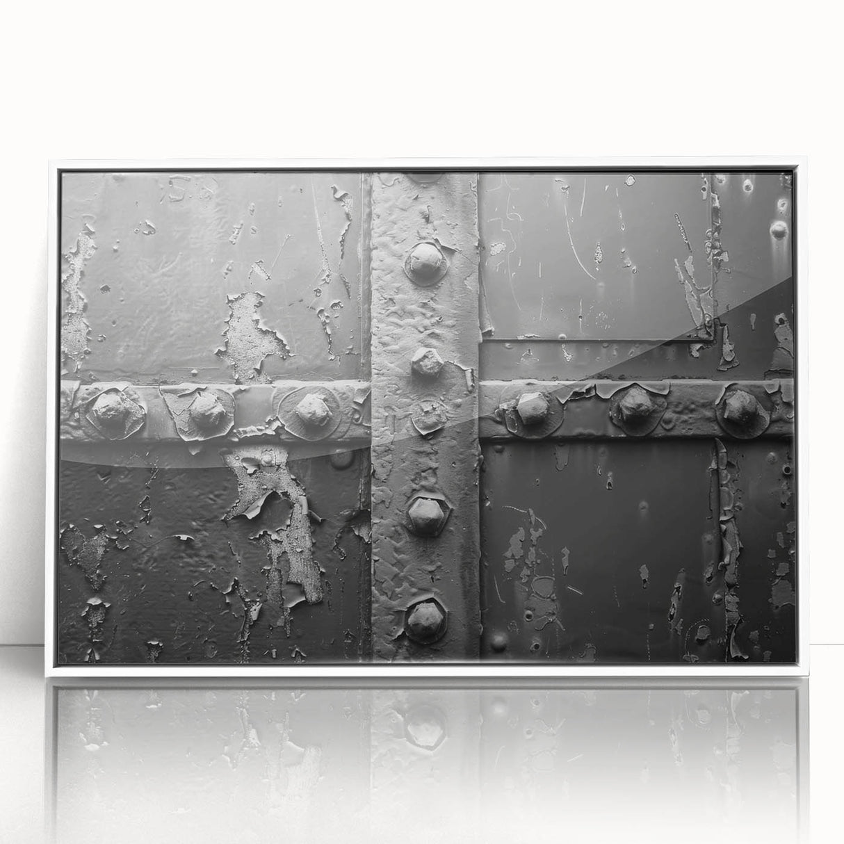 Large art print of a mid-century modernist architecture in muted gray, framed acrylic, suitable for modern art wall decor.