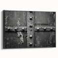 Black and white landscape painting on framed canvas, featuring vintage architectural designs, ideal for bedroom decor.