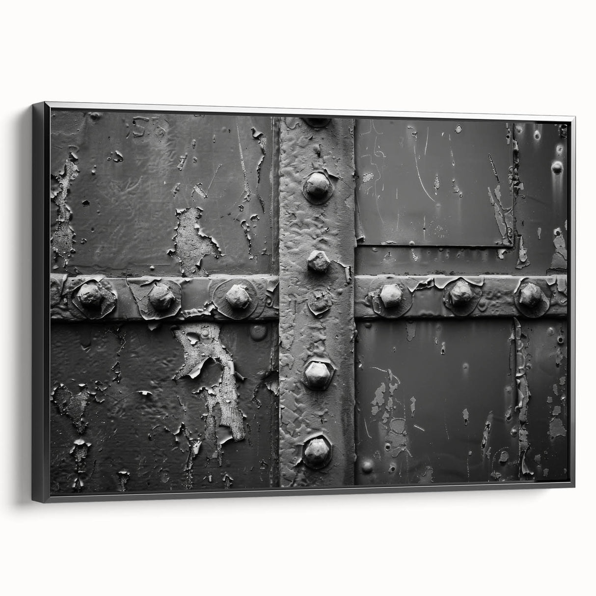 Black and white landscape painting on framed canvas, featuring vintage architectural designs, ideal for bedroom decor.