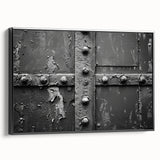 Black and white landscape painting on framed canvas, featuring vintage architectural designs, ideal for bedroom decor.