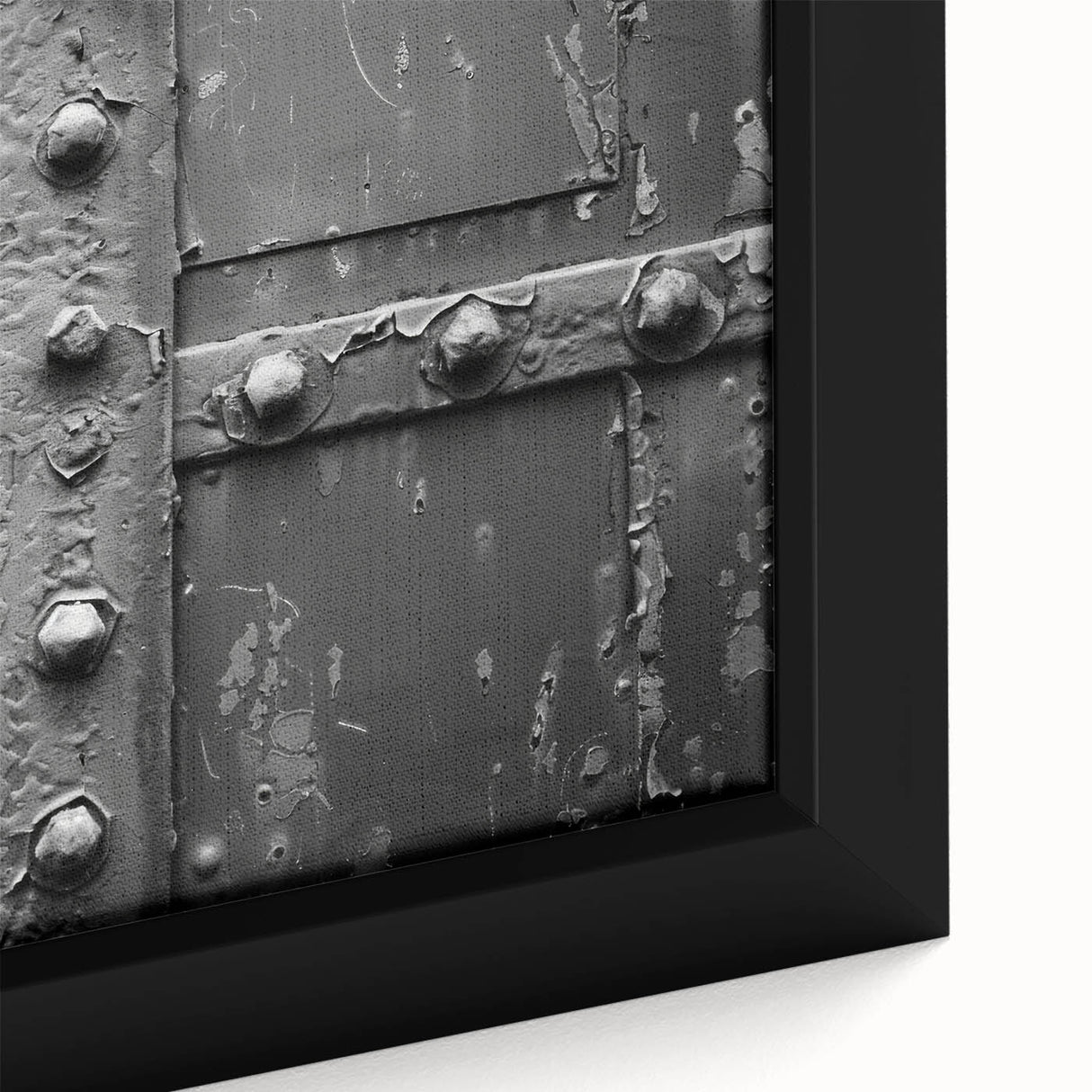 Close-up of a black framed canvas featuring a textured, colorful abstract design, ideal for living room decor.