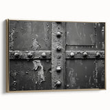 Landscape art painting of a city skyline on a framed canvas, featuring colorful art with black and gold tones.