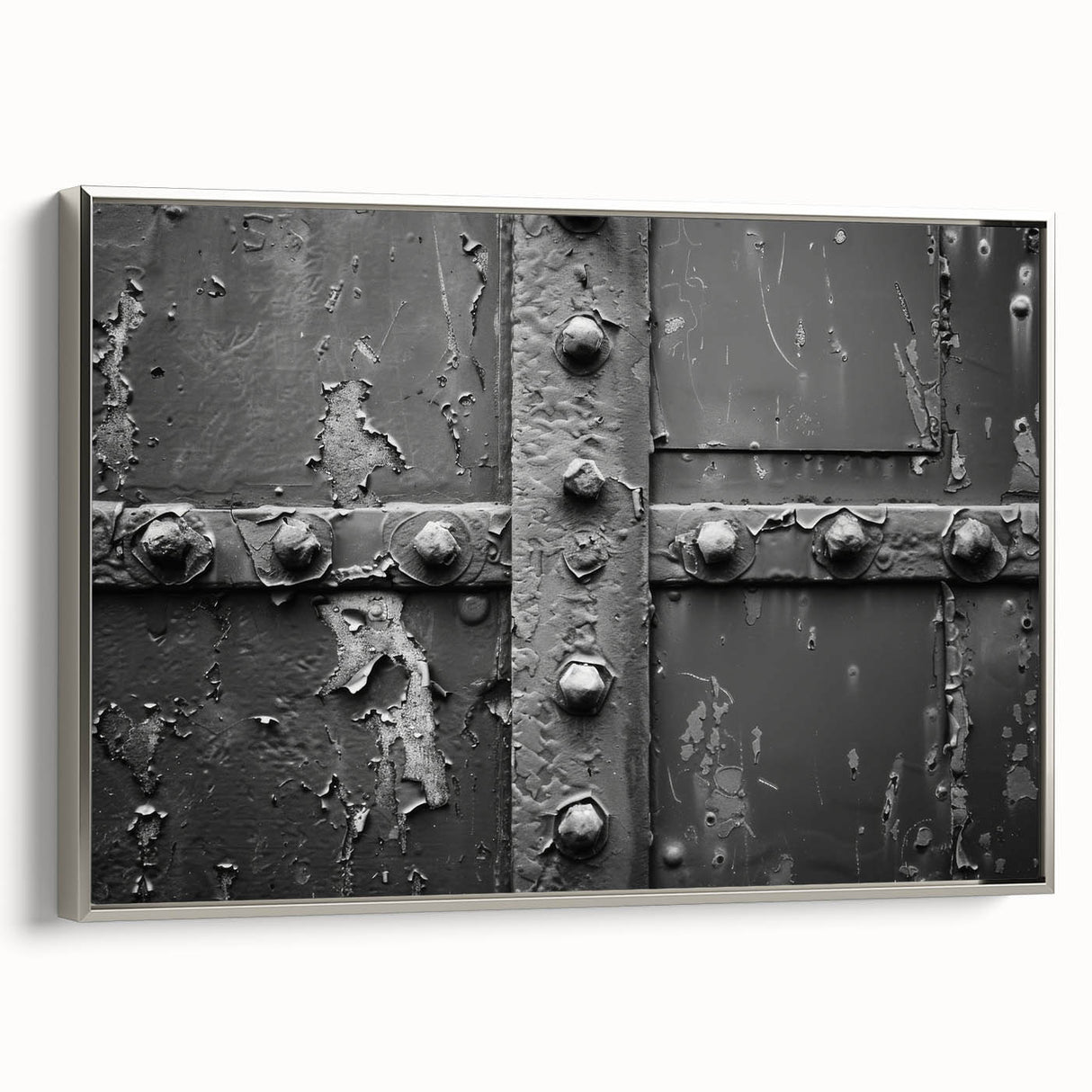 Vintage poster art of architectural hardware designs on a framed canvas, featuring black and colorful elements.