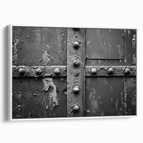 Framed canvas featuring a black and white vintage landscape painting, ideal for bedroom wall decor.