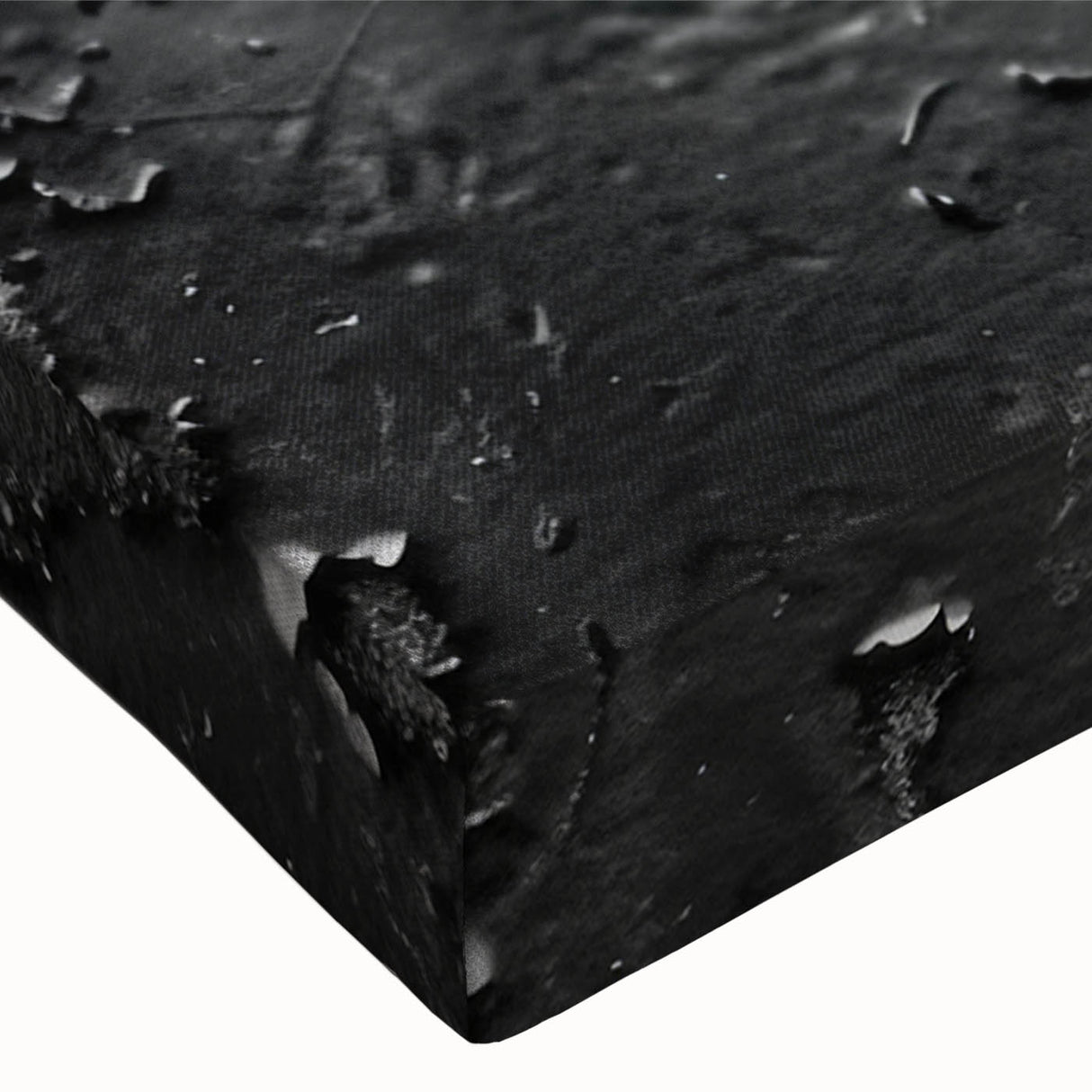 Close-up of a large art depicting a black and white landscape on stretched canvas, suitable for bedroom wall decor.
