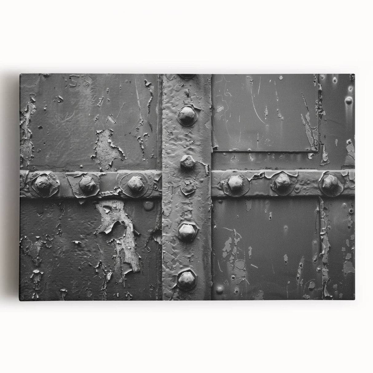 Large black and white stretched canvas of architectural hardware design, suitable for kitchen wall art.