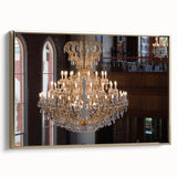 Landscape art painting of a city architecture in colorful hues on a framed canvas, ideal for office decor.