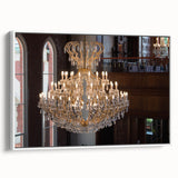 Framed canvas featuring a black and white vintage poster art of architectural designs, ideal for bedroom wall decor.