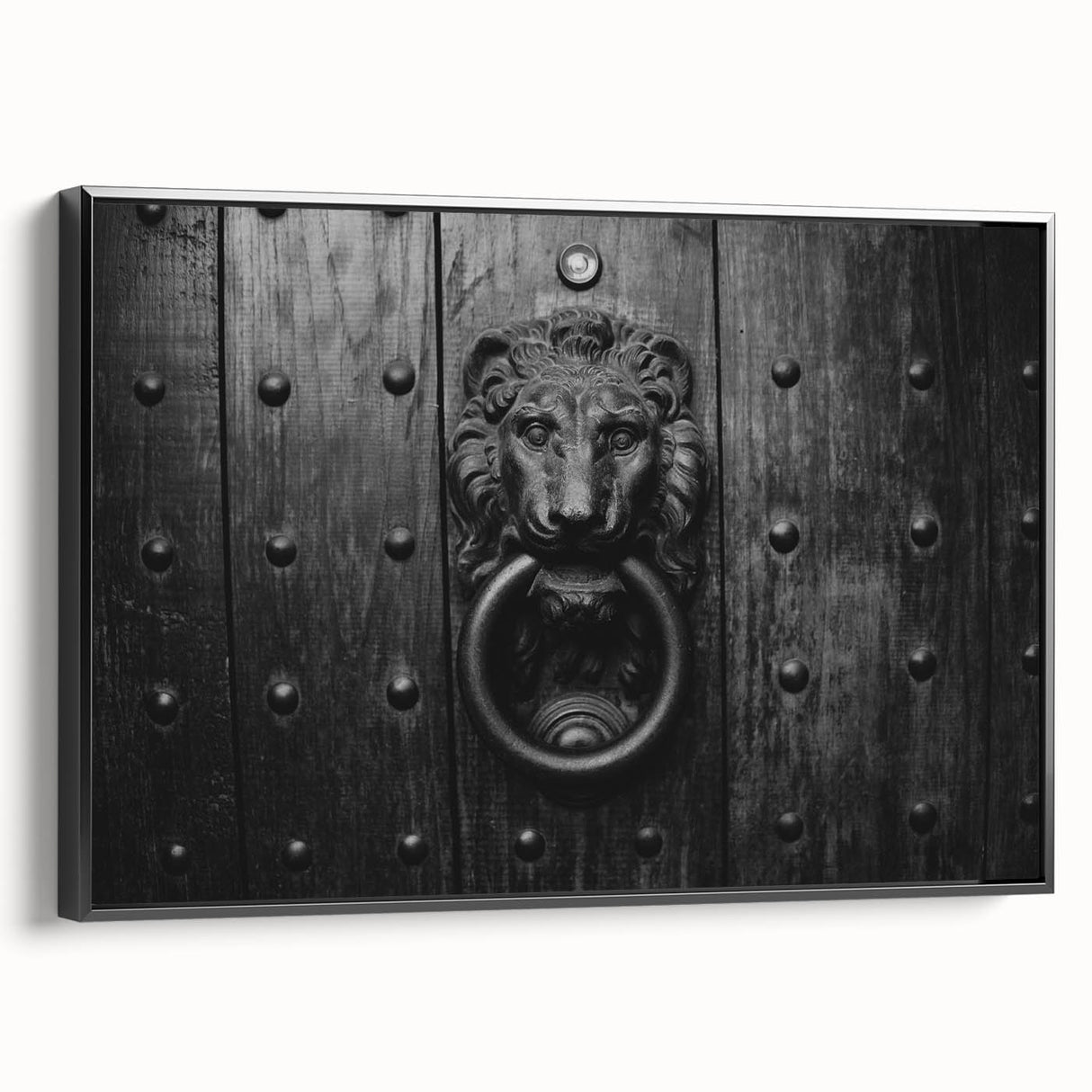 Black and white vintage poster art of a landscape painting on framed canvas, suitable for bedroom decor.