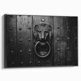 Black and white vintage poster art of a landscape painting on framed canvas, suitable for bedroom decor.