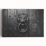 Large black and white stretched canvas of architectural hardware, ideal for kitchen wall art.