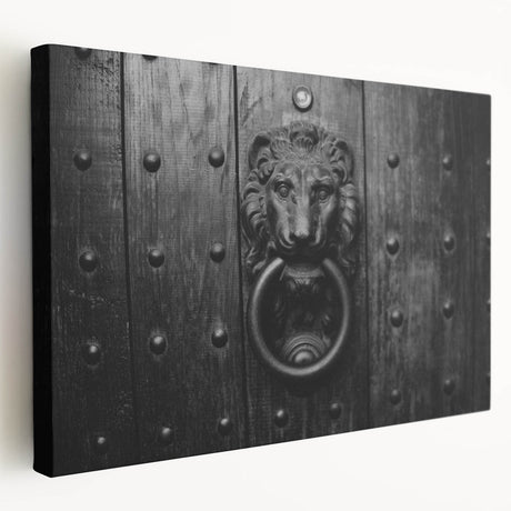 Large stretched canvas featuring a detailed architectural hardware design in monochrome, ideal for kitchen wall art.