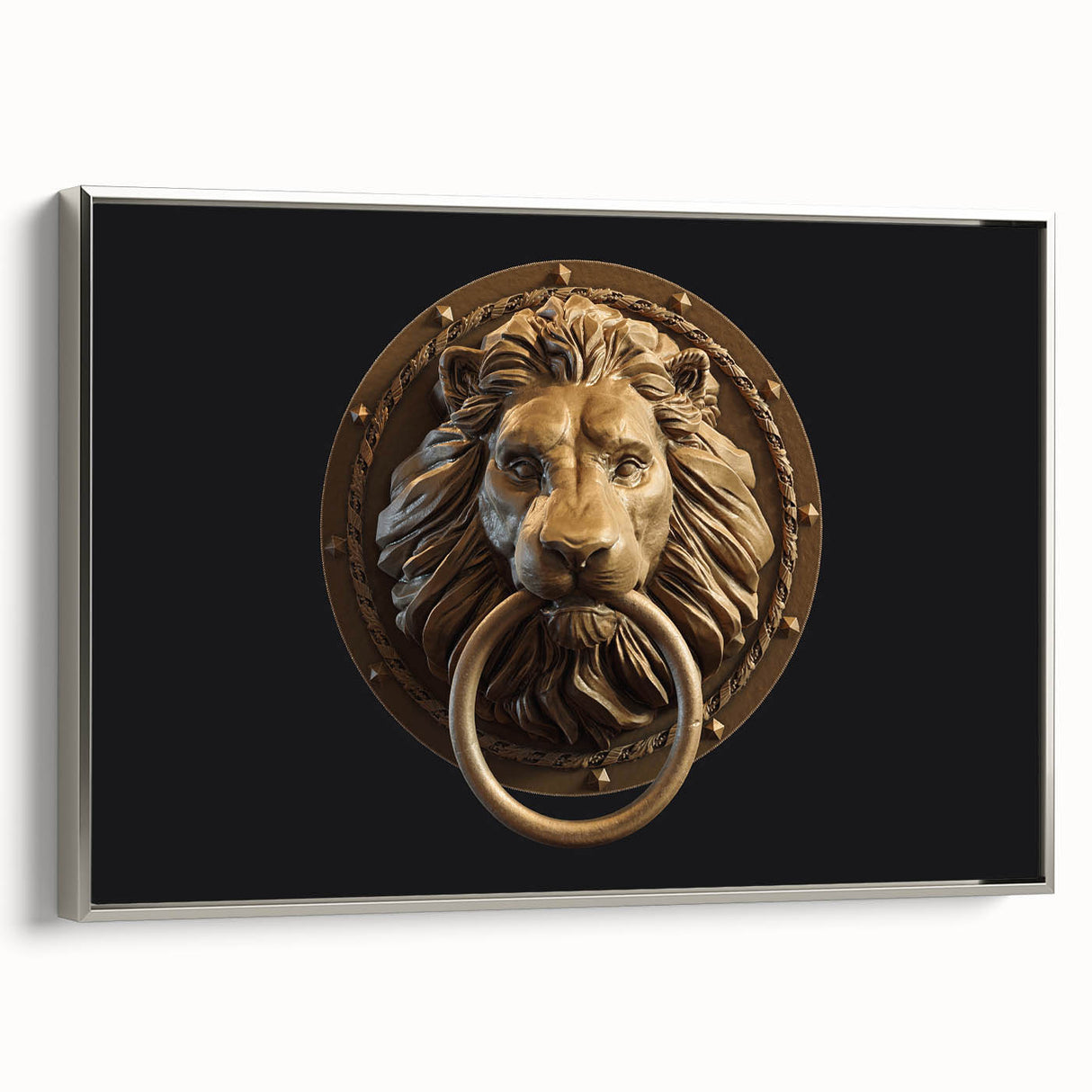 Vintage poster art featuring architectural hardware designs in black and colorful accents on a large framed canvas.