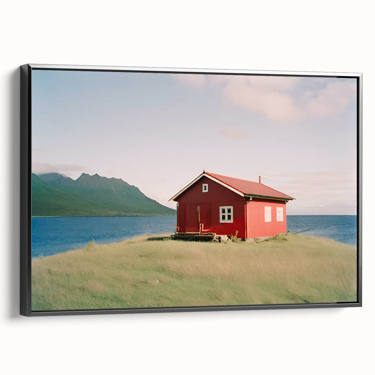 Black and white vintage poster art of architectural houses on framed canvas, ideal for bedroom wall decor.