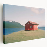 Modern architecture houses design on large stretched canvas, featuring neutral and earth tones, ideal for kitchen wall art.