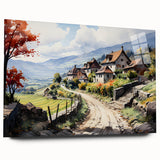 Large abstract wall art on acrylic glass featuring fluid geometric shapes in cool gray and blue tones.