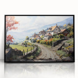 Large abstract wall art featuring geometric shapes in muted earth tones, framed in black acrylic.