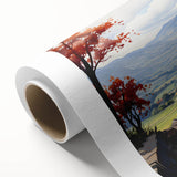 Art Deco poster featuring stylized architectural houses in muted pastel shades on rolled canvas, ideal for nursery wall art.