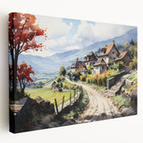 Large canvas print of colorful abstract houses, ideal for kitchen wall art.