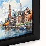Extra large framed canvas featuring textured, colorful art of abstract houses in black, ideal for living room decor.
