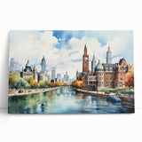 Large black and white photo of modern architecture on stretched canvas, ideal for kitchen wall art.