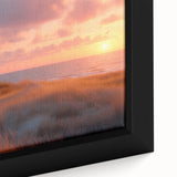 Extra large framed canvas featuring a textured depiction of colorful houses in a black background.