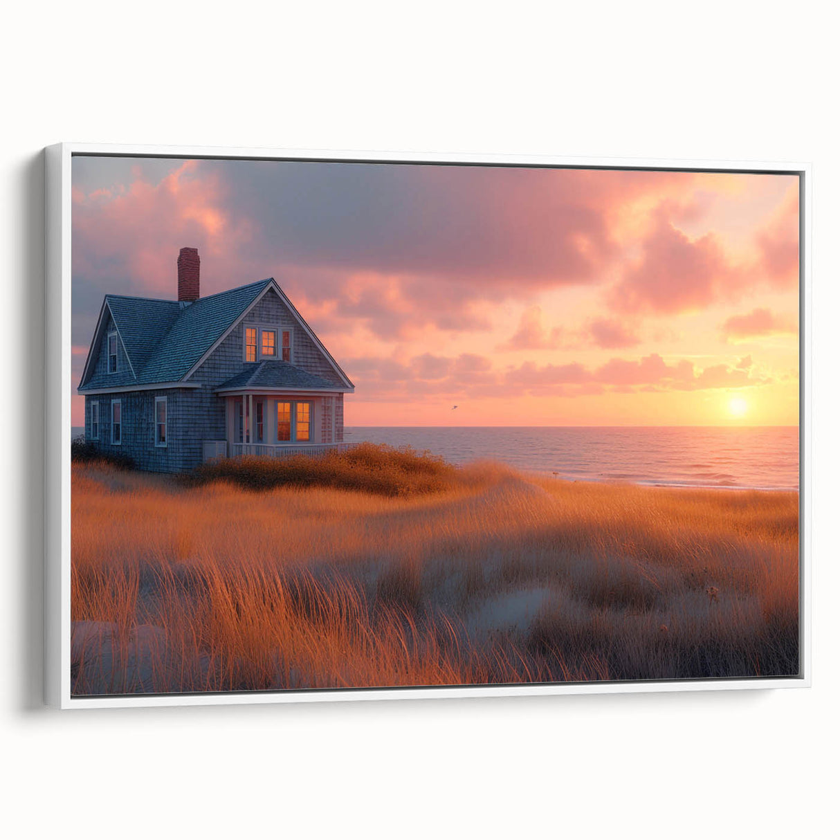 Vintage poster art of colorful, stylized architecture on a large framed canvas, ideal for living room decor.