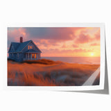 Extra large rolled print of a floral art depicting intricate house designs in muted earth tones.