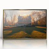 Art Deco poster featuring symmetrical architecture and pastel shades, framed in gold acrylic, ideal for modern nursery decor.