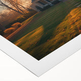 Art deco poster featuring geometric patterns in muted gold and navy, printed on rolled canvas.