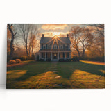 Black and white photo of various architectural house designs on a large stretched canvas, ideal for kitchen wall art.