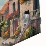 Large abstract wall art in mid-century modernist style on acrylic, featuring geometric shapes in muted tones.