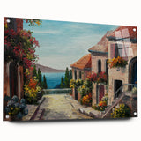 Large abstract wall art on acrylic glass featuring a blend of gray and blue tones, suitable for bedroom or dining room decor.