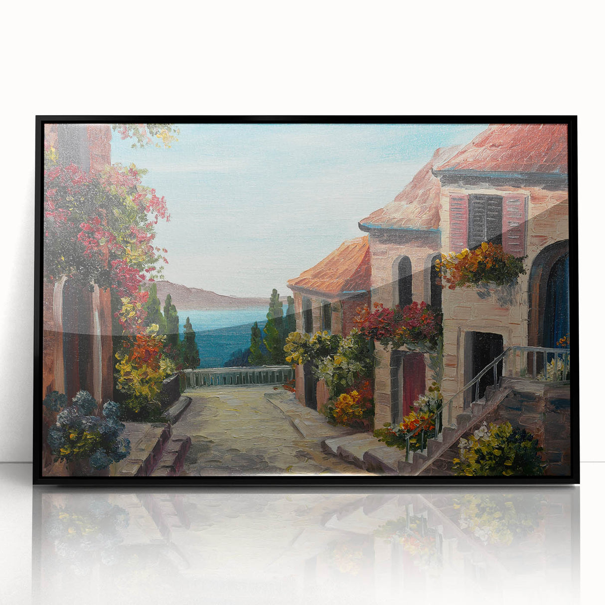 Large abstract wall art featuring mid-century modernist designs in muted tones on framed acrylic.