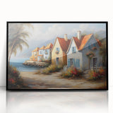 Large abstract wall art featuring geometric shapes in muted earth tones on a black acrylic frame.