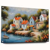 Large abstract wall art on acrylic glass featuring a geometric design in muted tones.