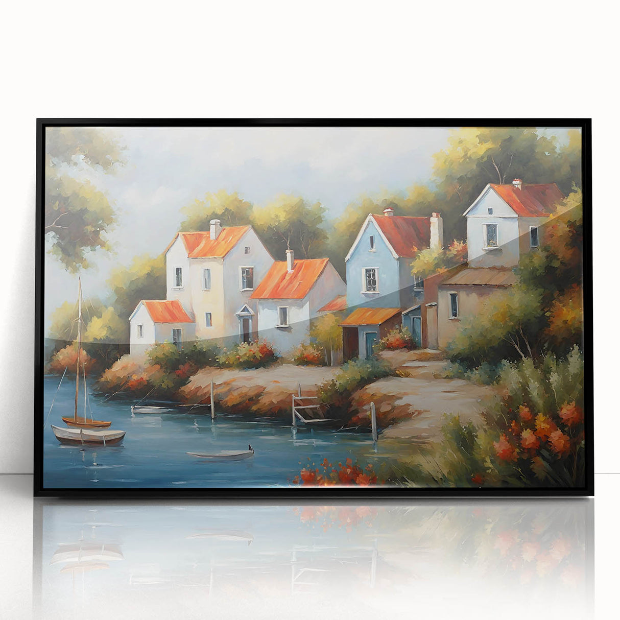 Large abstract wall art featuring geometric shapes in muted earth tones on a framed acrylic.