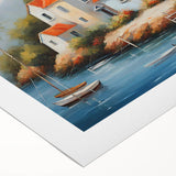 Art deco poster featuring geometric shapes and metallic colors on rolled canvas, suitable for dining room decor.