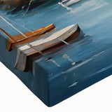 Black and white landscape art painting on stretched canvas, featuring a detailed row of houses.