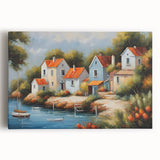 Black and white large art print of assorted architectural house designs on stretched canvas.