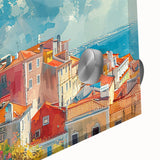 Large abstract wall art featuring geometric shapes in muted earth tones on acrylic glass, suitable for dining room ambiance.