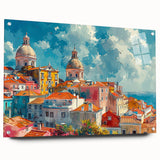 Large abstract wall art on acrylic glass featuring a mix of vibrant colors and geometric shapes.